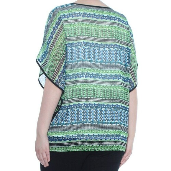NWT Calvin Klein Chiffon Caftan Blouse XS Green Blue Geometric Tunic Top Keyhole - Picture 11 of 12